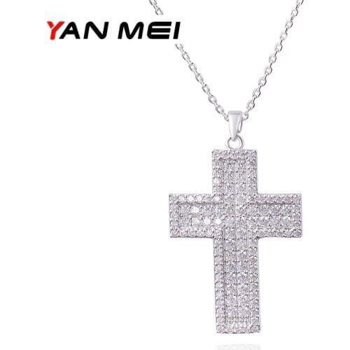 YAN MEI New Woman Luxury Jewelry Clear Cubic Zirconia Cross Necklace GLD0312