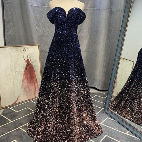 Sequins Prom Dresses Women Gradient Off Shoulder High Split Dress Evening Party Dresses Wedding Guest Dresses Dance Queen Dress