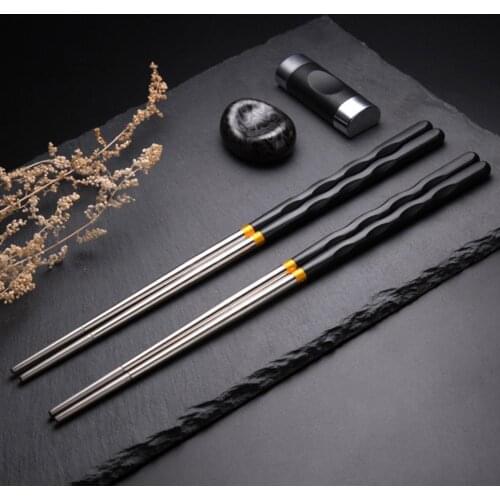 1 Pair Chopsticks Eco-friendly Anti-deform Stainless Steel Dishwasher Safe Reusable Chopsticks for Kitchen