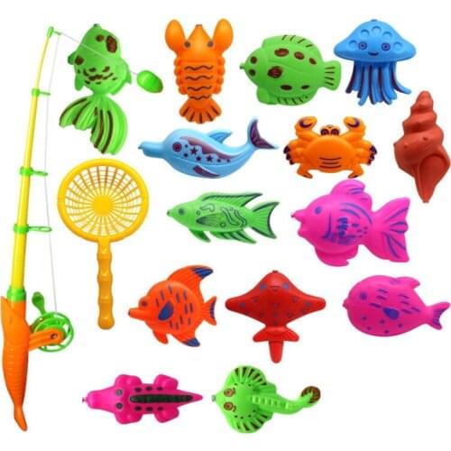 15Pcs/set Bath Toy Fishing Fish Model Magnetic Bathtub Set Gift For Baby Kids