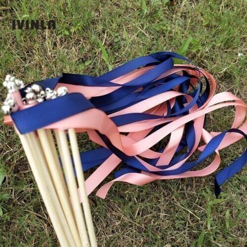50pcs/lot pink and royal wedding wands with sliver bell for wedding decoration