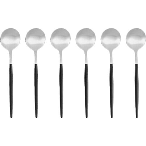 6Pcs Matte Black Silver Tea Spoon Cutlery Stainless Steel Table Supplies Dinnerware Silverware Flatware Kitchen Tableware Gift