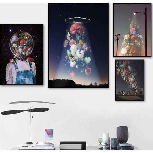 Abstract Wall Art Canvas Poster and Print Surrealism Flower Decorative Picture Modern Living Room Metal Organic Glass Frame
