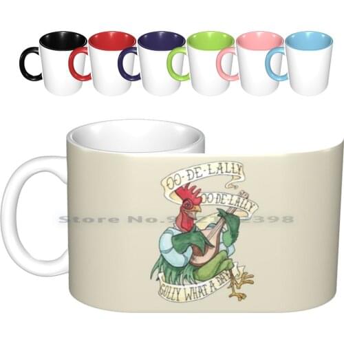 Alan-A-Dale Rooster : Oo-De-Lally Golly What A Day Tattoo Watercolor Painting Robin Hood Ceramic Mugs Coffee Cups Milk Tea Mug