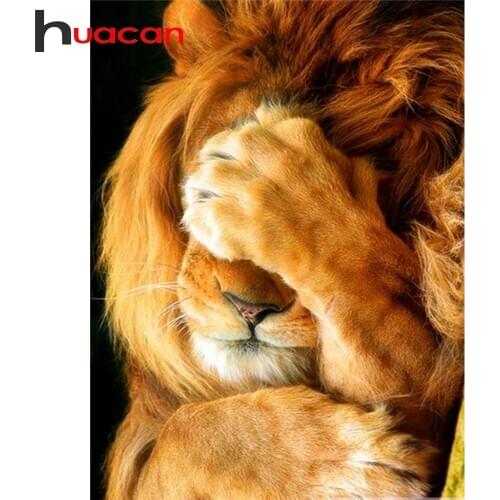 Huacan Full Diamond Mosaic Lion Diamond Painting With Square/Round Stones Animal DIY Diamond Embroidery Sale Home Decoration
