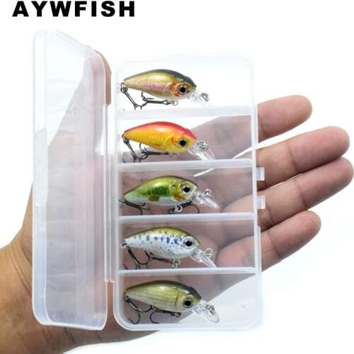 AYWFISH Set Lure 5PCS A LOT 45mm 3.5g Mini Crankbait Floating Diving Lip Small Wobblers Plastic Box Bait Bass Fishing Tackle