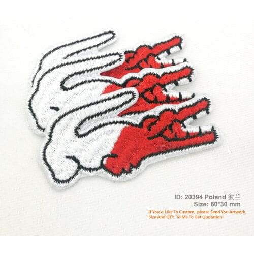 Free Shipping Crocodile Poland Flag Embroidered France Patches Promotion Iron on Patch Eco-friendly Handmade 3D Appliqued