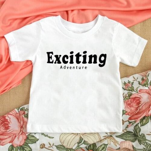 Exciting Adventure T Shirt Kids Simple Pattern Streetwear Short Sleeve Childrens Letter Print T-Shirt Boys Girls Clothes Tops
