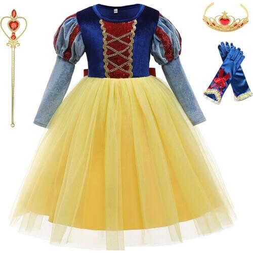 Kids Girl Dress Snow White Princess Fancy Dresses Girls Halloween Party Cosplay Costume Children Elegant Gorgeous Formal Dresses