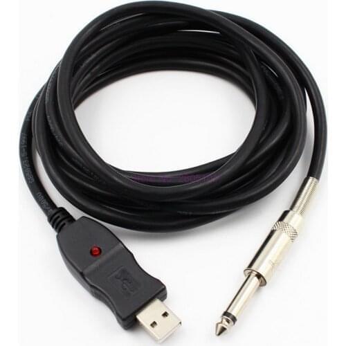 Dhl or fedex 100pcs Guitar Bass 1/4 6.3mm To USB Interface Link Connection PC Audio Adapter Converter USB Guitar Cable 3M