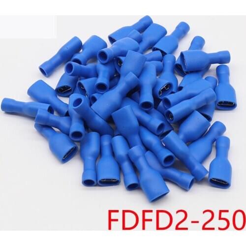 FDFD2-250 FDFD2.5-250 Female Insulated Electrical Crimp Terminal for 1.5-2.5mm2 Connectors Cable Wire Connector 100PCS/Pack FDFD