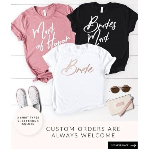 Bachelorette Party Bride Bridesmaid Maid of Honor T-shirt Wedding Bridal Tshirt Summer Short Sleeve Gold Printed Top