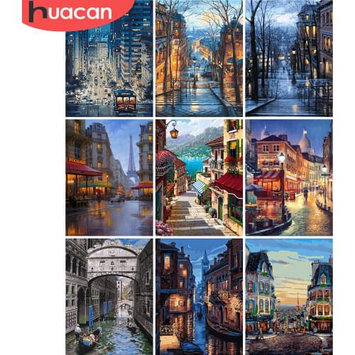 HUACAN Painting By Numbers Scenery DIY Oil Coloring By Numbers Street Landscape Canvas Paint Art Pictures Home Decor