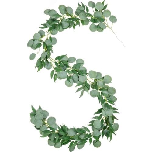 6.56Ft Artificial Silver Dollar Eucalyptus and Willow Leaves Vines, Hanging Leaf Garland for Garden Wall Decoration