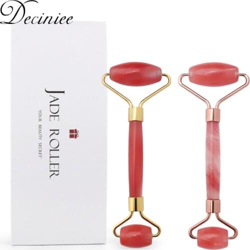 Red Natural Crystal Stone Double-head Jade Roller Massager for Neck Face Anti-Aging Wrinkle Skin Care Beauty Tool Red Jasper
