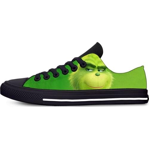 Movie Cartoon Anime 3D Green Grinch Funny Fashion Casual Cloth Shoes Low Top Lightweight Breathable 3D Print Men Women Sneakers