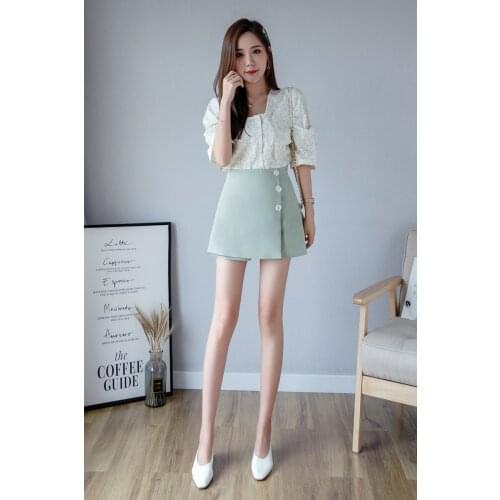 Summer Casual A-line short skirt High Waist Wide Leg Short skirt pants Women Korean Brief Solid Leisure Shorts