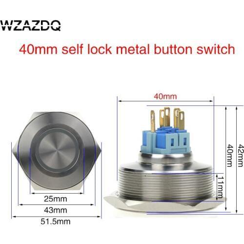 40mm metal button self-lock switch stainless steel switch red green yellow blue white voltage 6v 12v 24v 48v 110v 220v