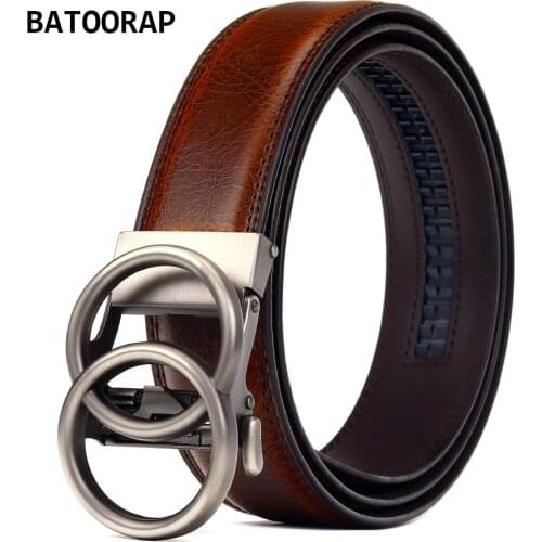 BATOORAP Fashion Brown Genuine Leather Belt For Men Alloy Buckle Automatic Luxury Brand High Quality Male Jeans Casual Waistband