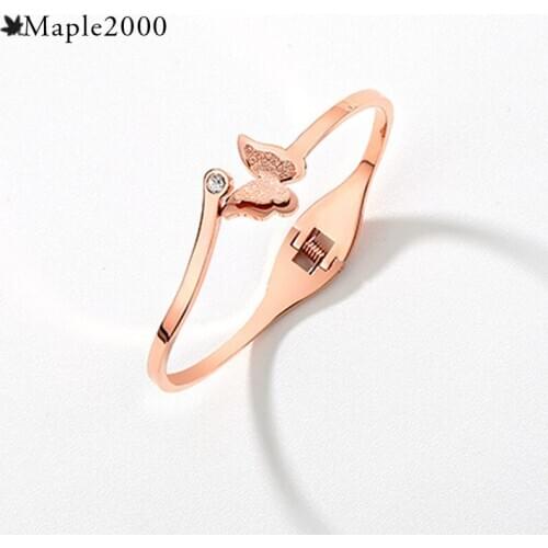 Fashion frosted butterfly stainless steel bracelet Small fresh animal open female rose gold open bracelet for women jewelry