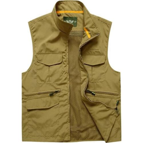 Mens Quick Dry Vests Mesh Multi-Bag Photography Hunting Advertising Fishing Vest Detachable Vest Size M-XXXL Army Green