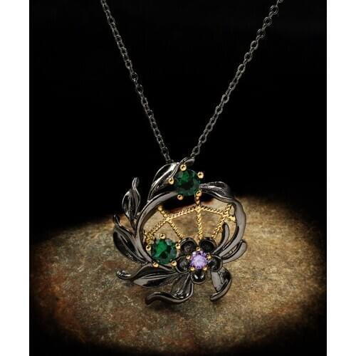 2020 New Ladies Necklace Hollow Two-color Flower Pendant Elegant Purple Zircon Jewelry Creative Ladies Flower Sweater Chain