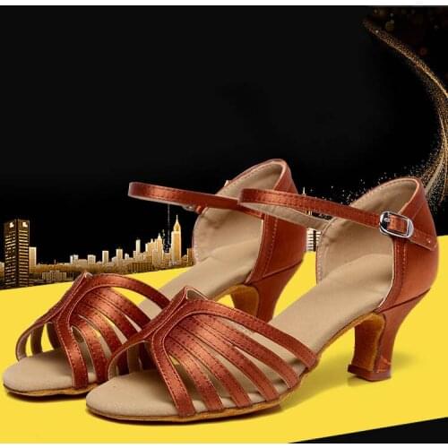 New Satin Latin Dance Shoes Women Comfortable Soft Sole Tango Chacha Latin Dancing Shoes for Adult Ladies Girls Heel 5.8cm A198