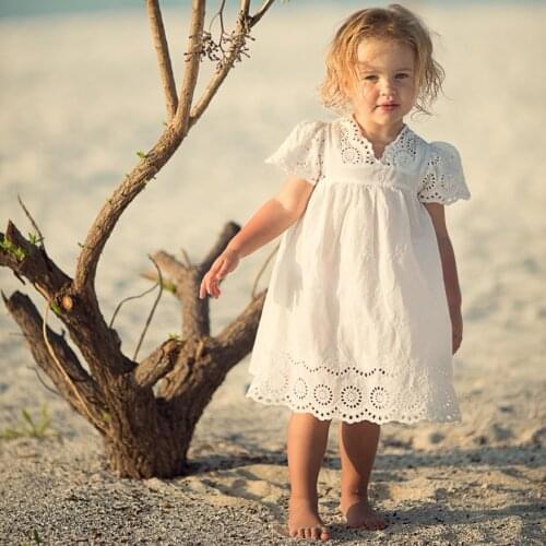 Girls clothes summer 2021 girls cotton lace dress for kids children clothing white lace princess korean cute dress size 100-140