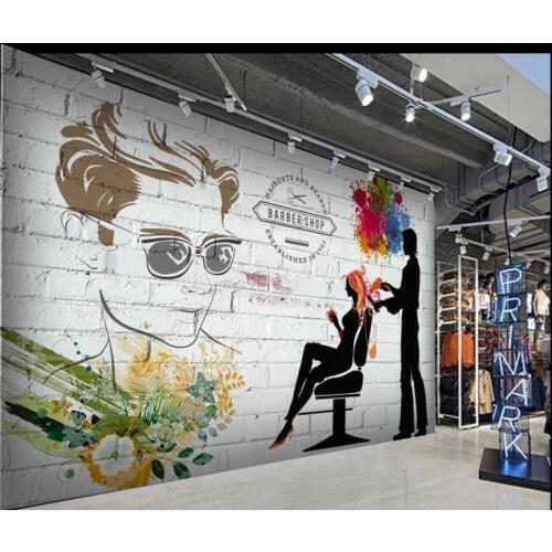 Custom photo mural 3d wallpaper Brick wall silhouette barber shop beauty salon tooling decor living room wallpaper for walls 3 d