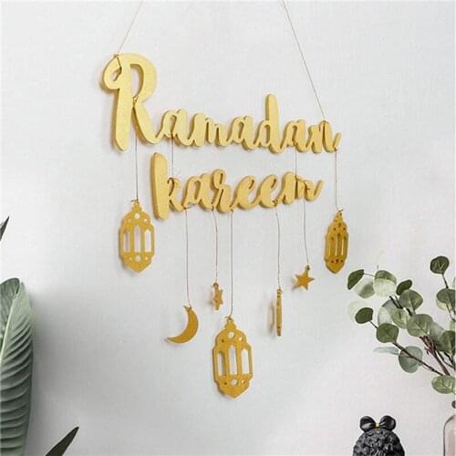 Ramadan Karee Home Wood Decorative Pendants Moon Letter Patterns Hanging Ornament Wooden Craftwork for Wall Door Window Crafts