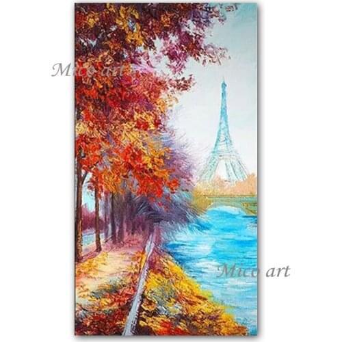 100% hand drawn Paris city street landscape oil painting autumn scenery paintings wall art on canvas of living room artwork