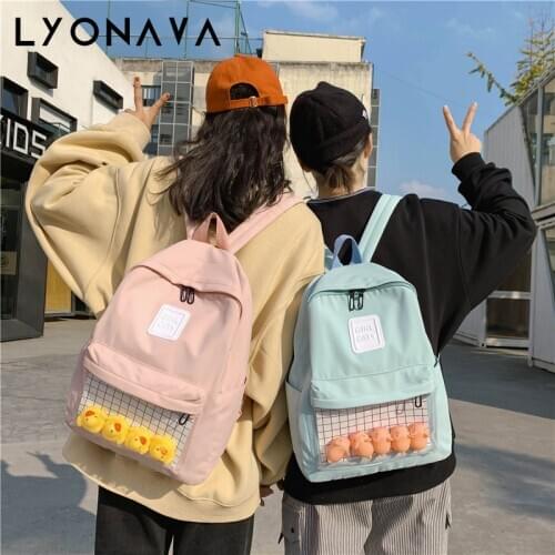 Casual Clear Waterproof Womens Backpack Harajuku Nylon Travel Schoolbags Cute Small Duck Student Back Pack Teen Girls Bookbags