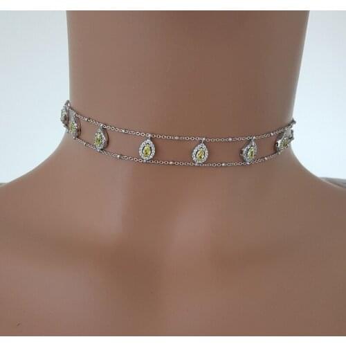 Drop Yellow Stone Choker Necklace Silver Choker for Women 925 Sterling Silver Made in TURKEY