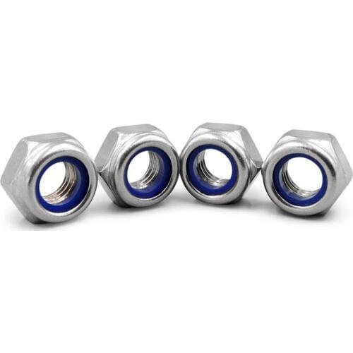 200Pcs DIN985 304 Stainless Steel Hex Head Nylon Insert Lock Nuts Ylon Nut HW008 M2 M2.5 M3 M4 M5 M6 M8 M10 M12