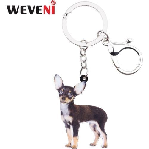 WEVENI Acrylic 2018 Standing Chihuahua Dog Key Chains Pendant Animal Jewelry For Women Girls Handbag Charm Lady Wholesale 2018