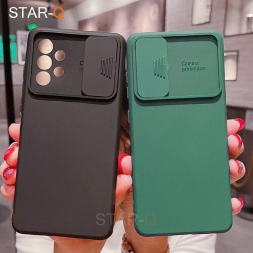 Slide Protect Camera Lens Phone Case For Samsung Galaxy A32 A52 A72 4G A12 A51 A71 A21S A50 Silicone Cover A 32 52 12 51 72 2021