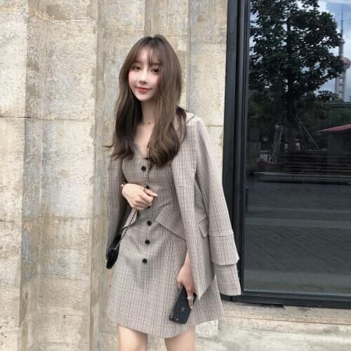 Swyivy Slim Dress Withh Jackets 2 Pcs Set Vintage Plaid Coat Women Mini Dresses Set 2020 Autumn New Female Dress Coats Suit