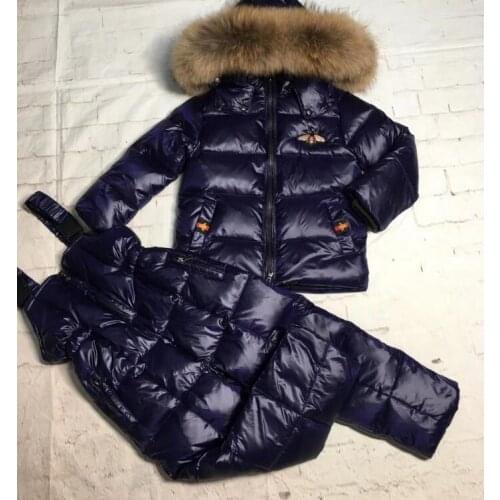 Real raccoon fur 2021 winter jacket child suit jacket+pant twinset boy & girl ski suits children down jacket outerwear parka