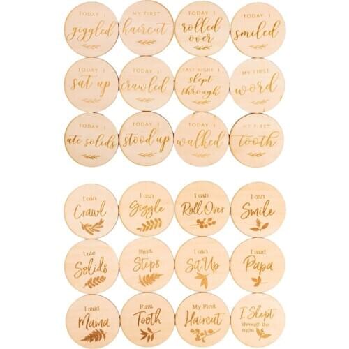 12 leaves 1-12 months baby milestone card wooden commemorative baby birth monthly record card newborn shower gift