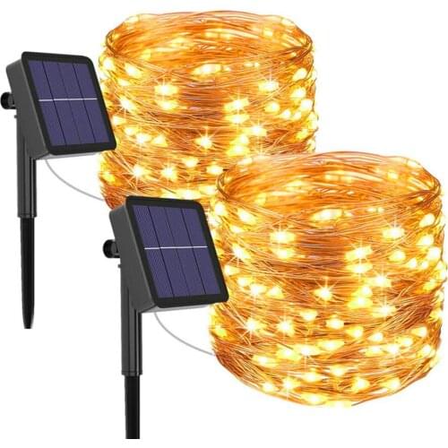 10/30/50m 2PCS Outdoor Solar String Lights Solar Copper Wire Fairy Light Garland For Patio Trees Xmas Wedding Party