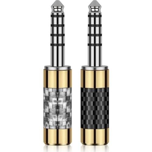 Rhodium Plated Copper 4.4mm Balance Earphone Plug Audio Jack 5 Poles For 6.3mm Headphone Cable Wire Connectors Carbon Fiber
