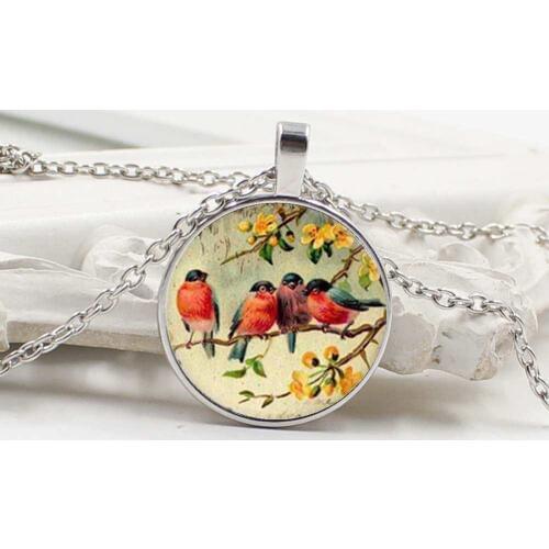 4 color retro bird quartet art glass dome pendant necklace bird necklace mens and womens gifts