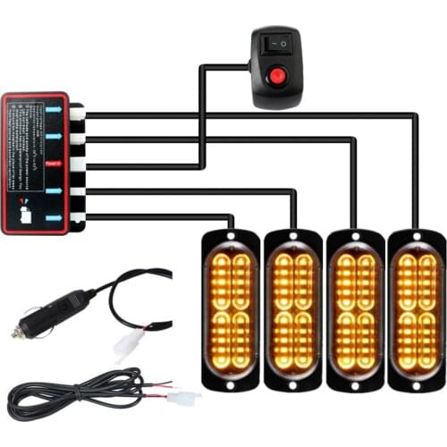 4PCS 20LED Stroboscopes 12v LED Strobe light 4 in 1 Car Emergency Light Beacon Emergency Car Stroboscopes Orange Fashing Light