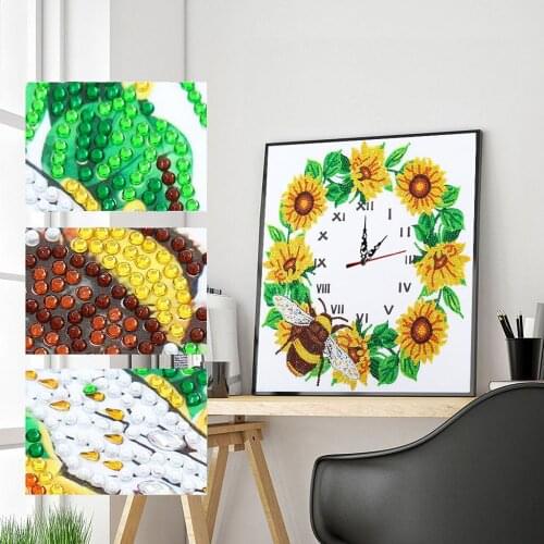 5D Diamond Painting Cross Stitch Kit Animal Bee Diamond Art Wall Clock DIY Special Crystals Diamond Mosaics Crafts Home Decor