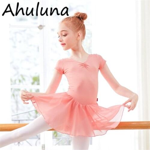 Ballet Dance Cotton Costumes Clothes With Chiffon Skirt Short Long Sleeved Body Suits Practice Clothing D05401