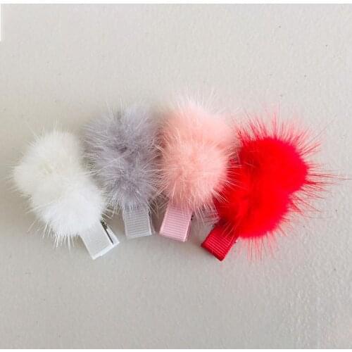 Free shipping 12pcs faux fur ball hair clips pompom hair clips baby hair clips toddler hair clip winter hair clips Christmas h