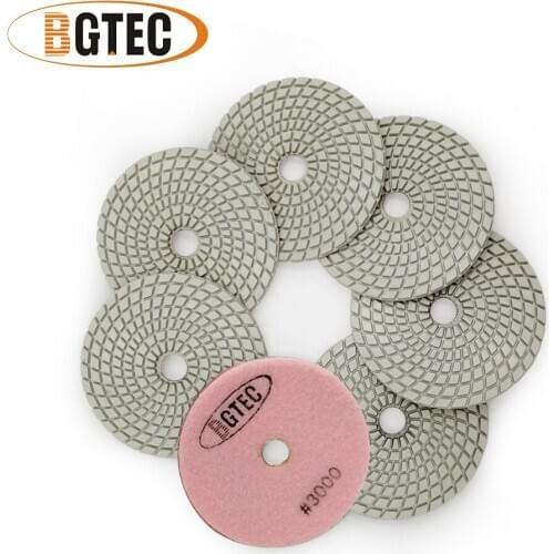 BGTEC 4inch 7pcs #1500 Professional diamond flexible polishing pads 100mm sanding disc disk for granite, marble, ceramic