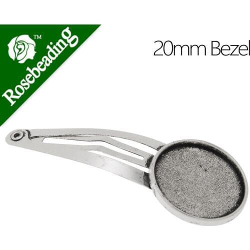 Bobbby pin with antique silver plated 20mm round bezel,length 55.5mm,sold 20pcs /lot-C4765