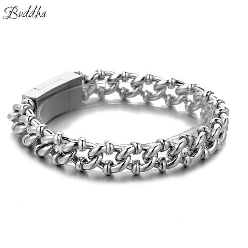Buddha Bracelet Curb Cuban Chain Silver Color Bracelets for Men Women Drop Shipping Factory Offer Good Quality