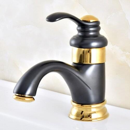Black & Gold Brass Basin Faucets Deck Mounted Single Handle Bathroom Basin Mixer Tap Hot & Cold Water Nnf303